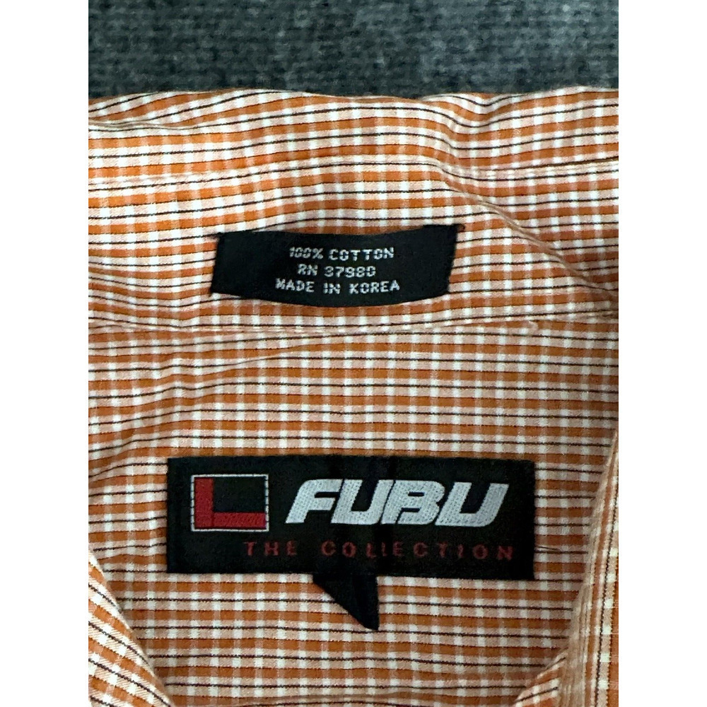 FUBU Shirt Mens‎ Size 2XL Orange White Plaid Short Sleeve Casual Button-up - Picture 8 of 10
